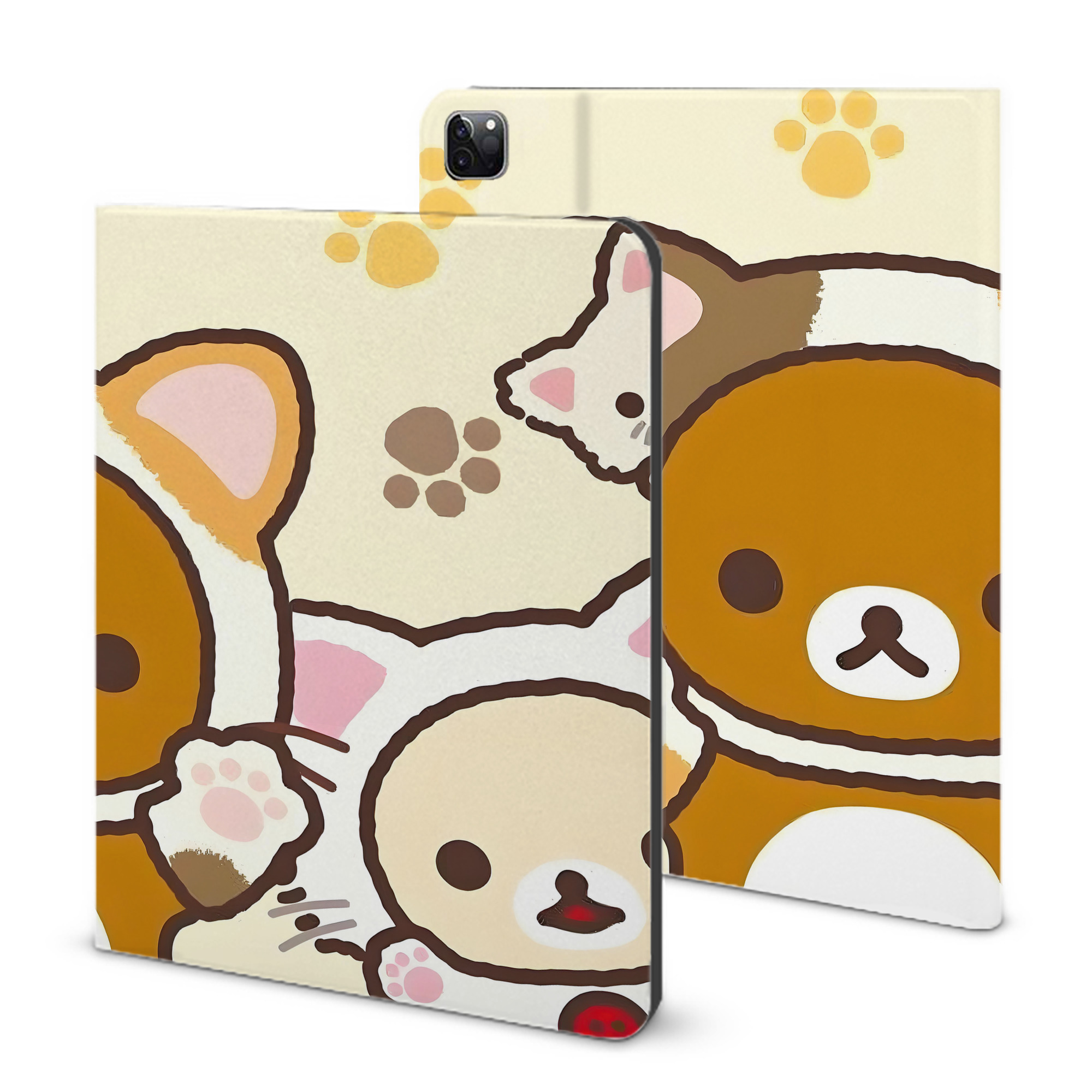 （画像用） リラックマ リラックマ キイロイトリ Rilakkuma Korilakkuma Kiiroitori IPad ケース ブック型 PUレザー TPU 耐衝撃 軽量 薄型 ペン収納なし 全面保護 IPad 各モデル対応